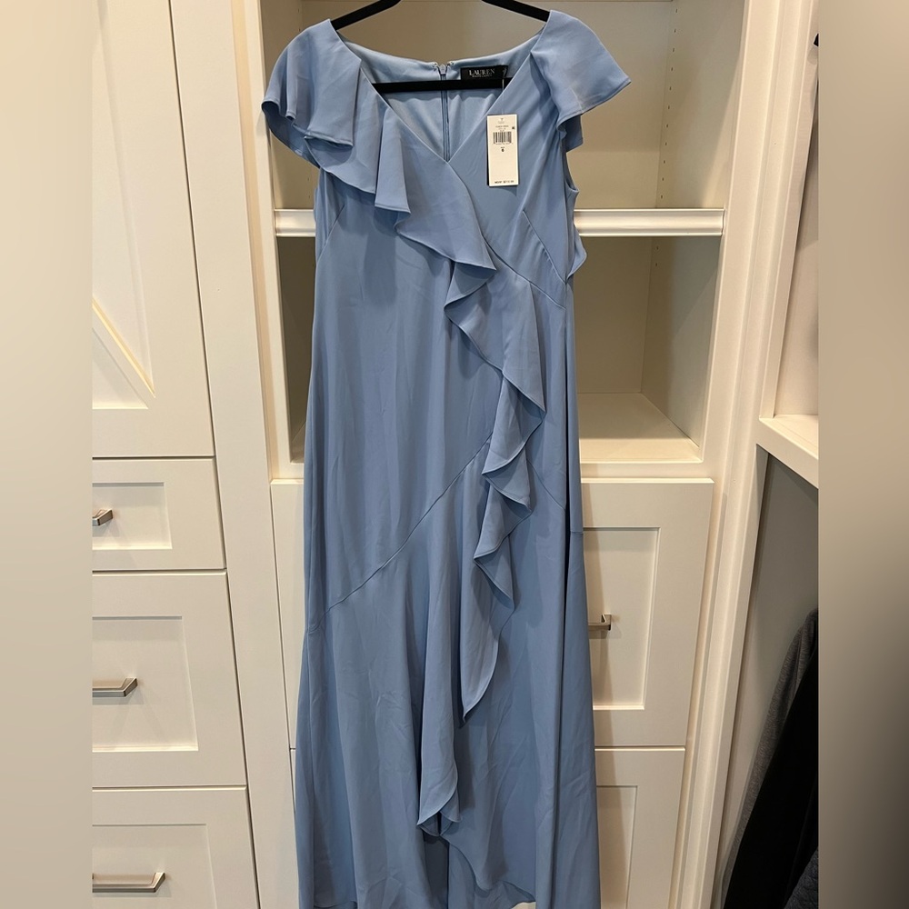 NWT Ralph Lauren blue ruffle maxi dress Sz. 6